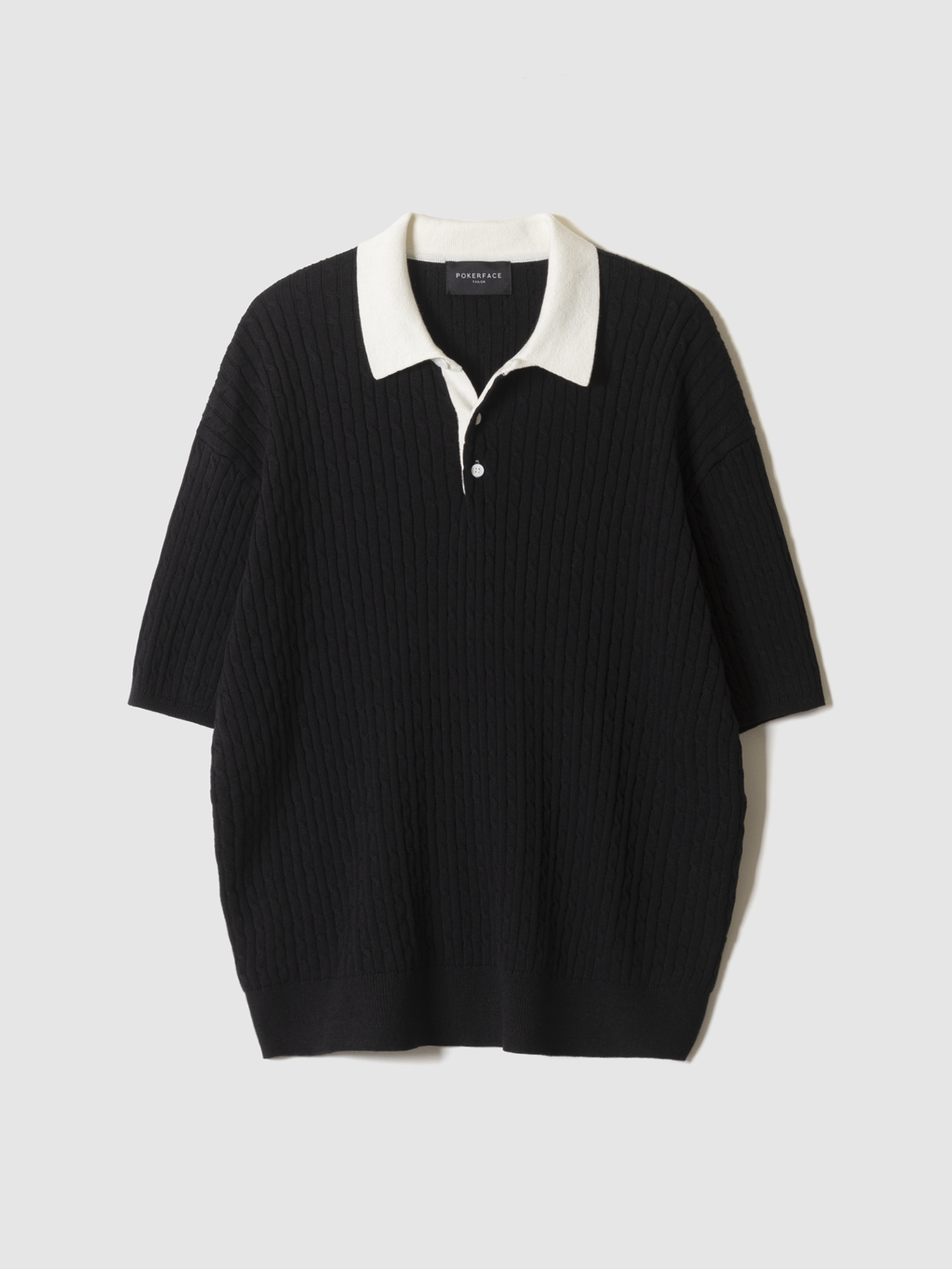 CABLE RUGBY HALF SLEEVE KNIT BLACK